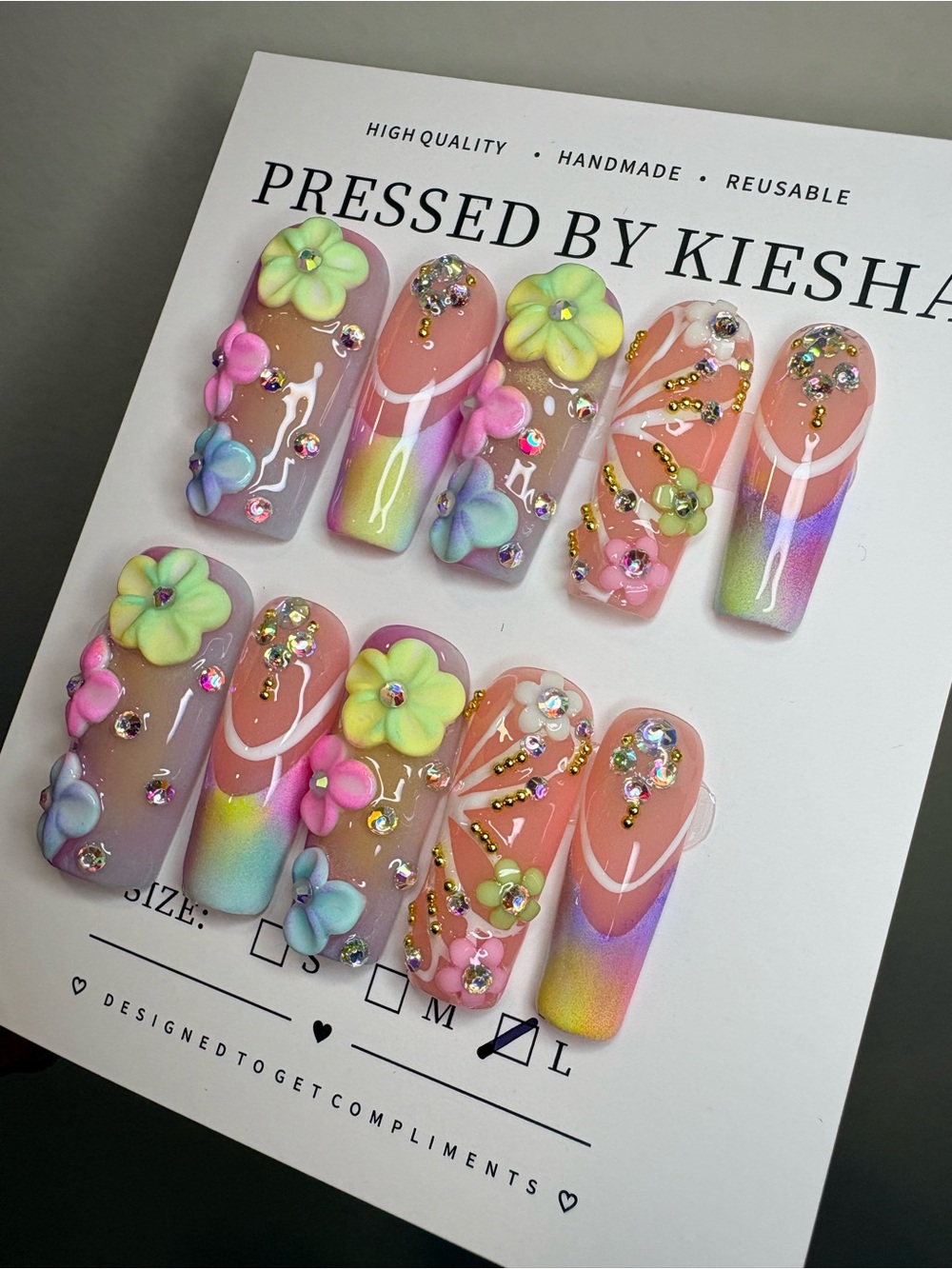 Pastel 3D Floral Press-On Nails